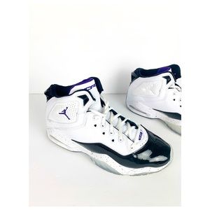 purple and white and black jordans